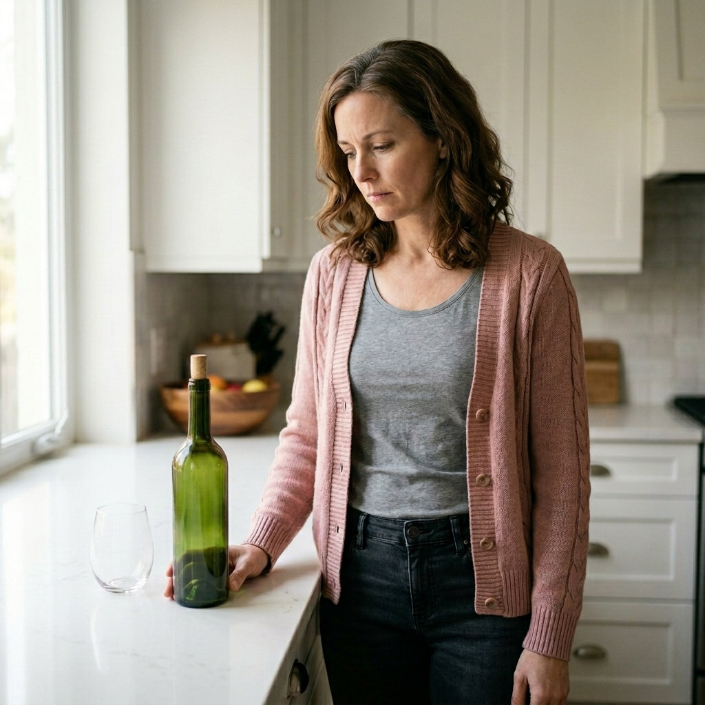 Женщина осознает свою зависимость от алкоголя